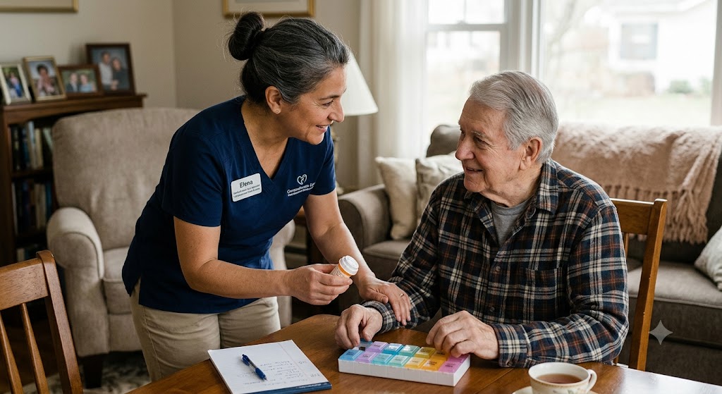 Healthcare professional assisting a patient during recovery and care support
